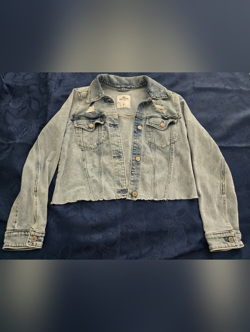 Hollister Light Wash Distressed Denim Crop Jacket